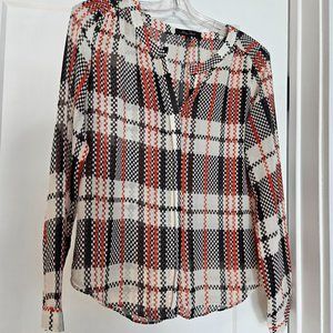 Sheer plaid round color button-down blouse